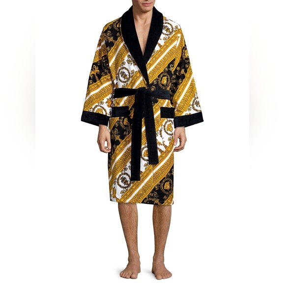 SOLD New Versace I Heart Baroque cotten terry Bathrobe in gold size large RARE - Picture 3 of 13